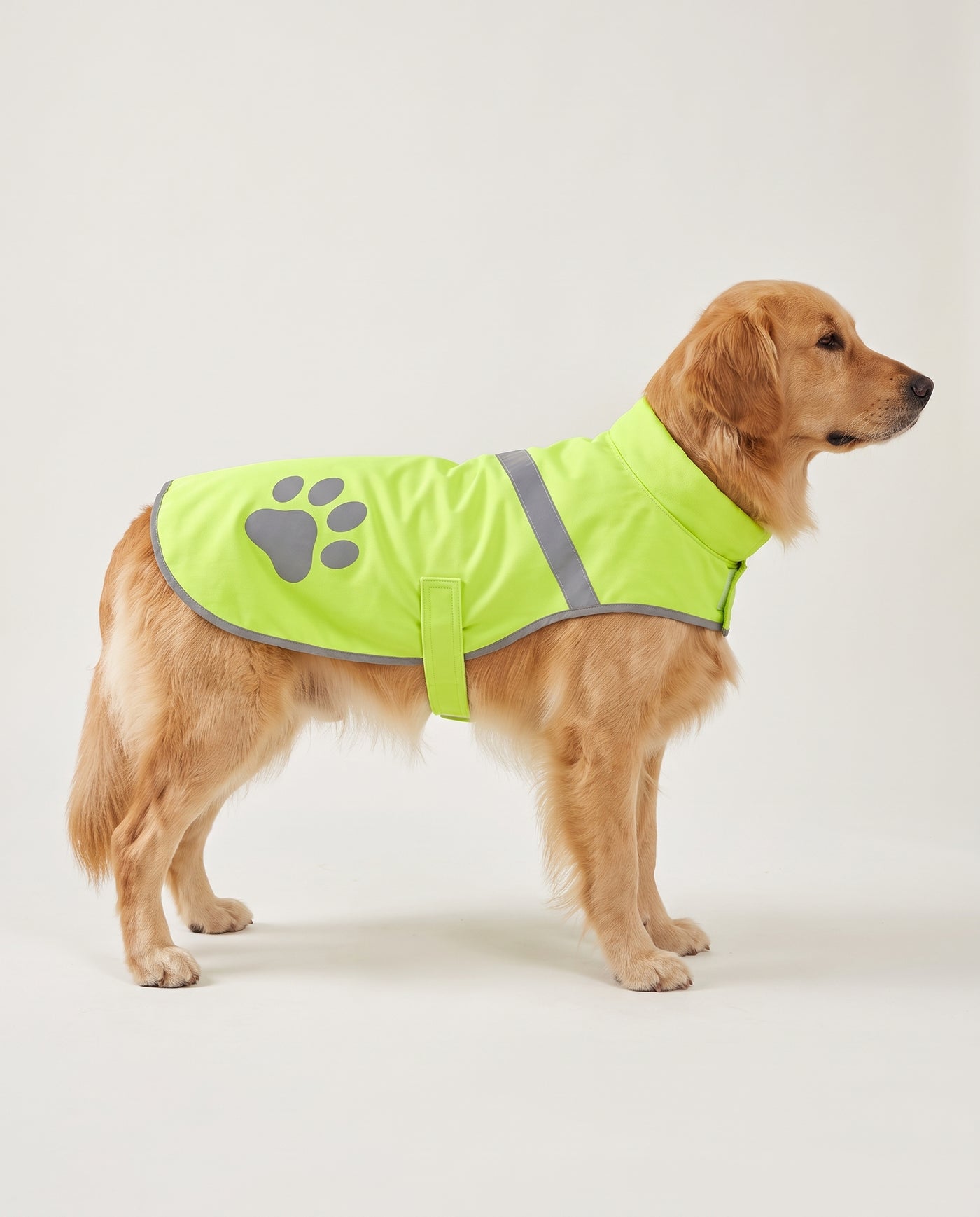 Large dog wearing the Beckon hi-vis reflective vest in size Large